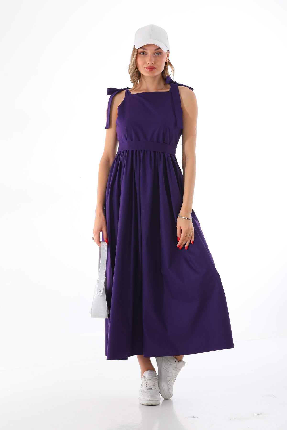 Omuzdan Bağlamalı Kuşaklı Mor Jile