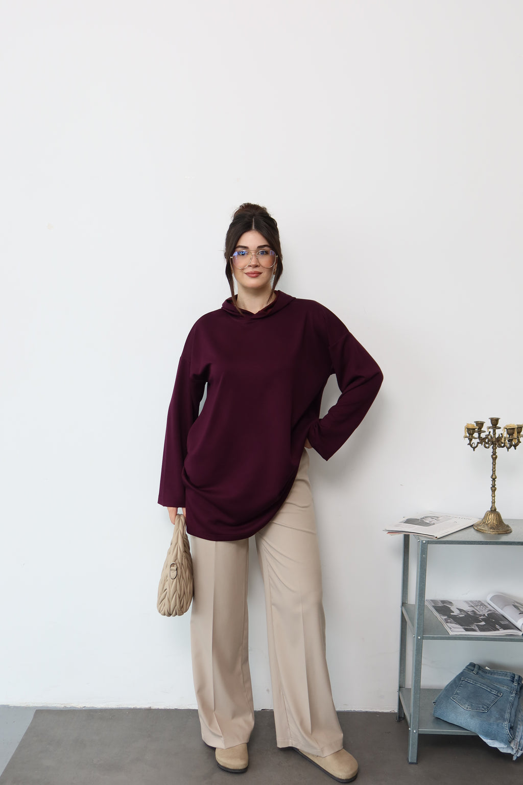 Bordo Kapüşonlu Sweatshirt