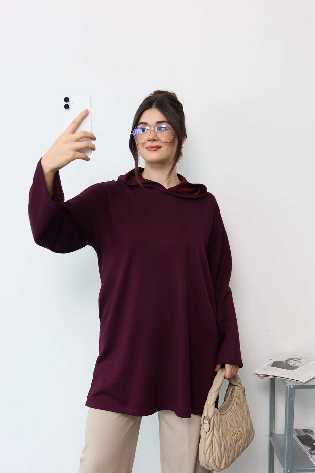 Bordo Kapüşonlu Sweatshirt