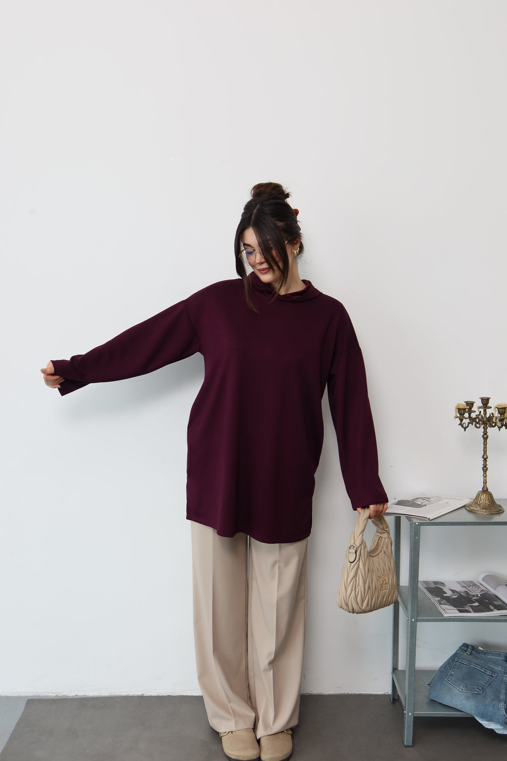 Bordo Kapüşonlu Sweatshirt