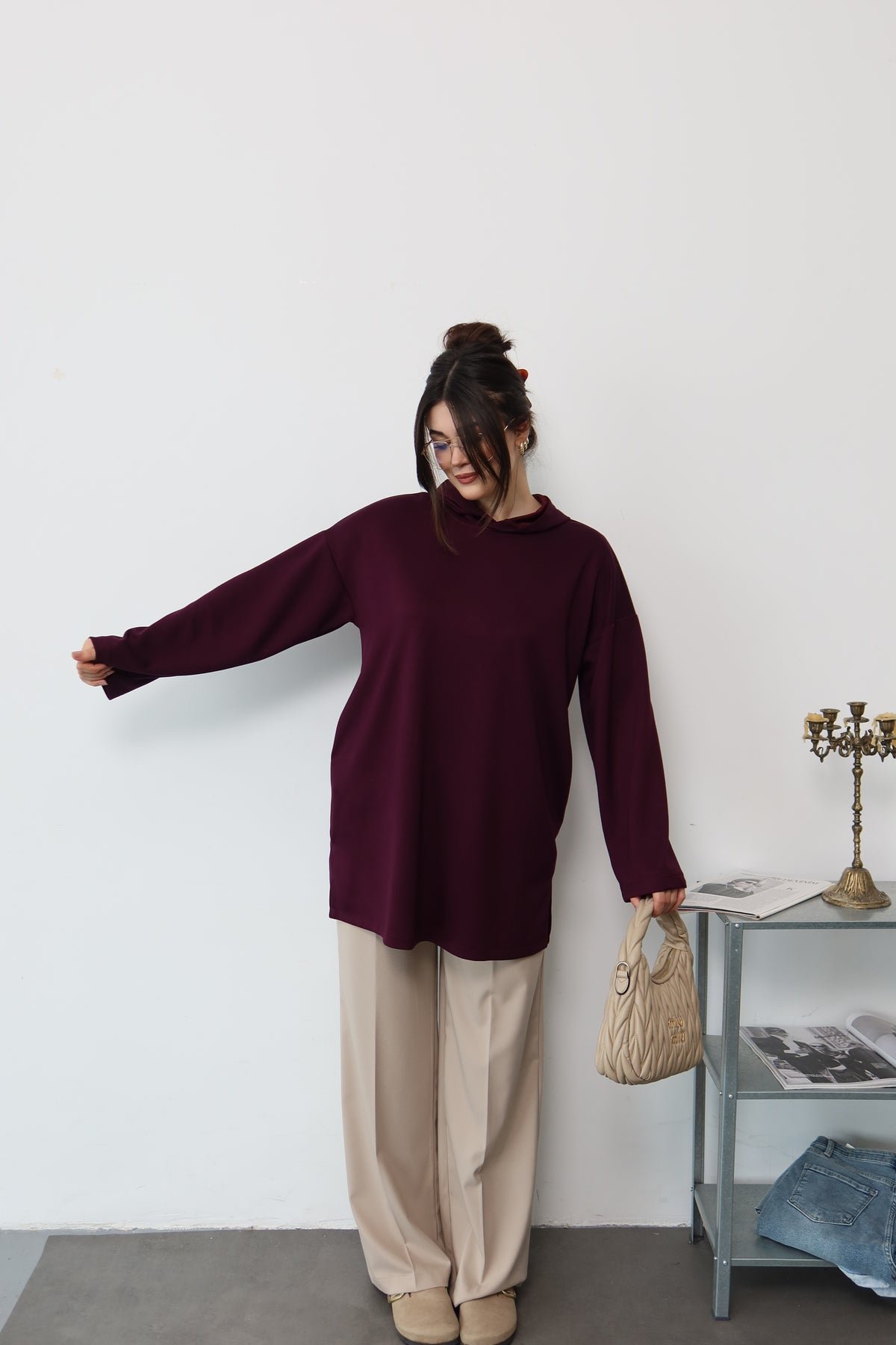 Bordo Kapüşonlu Sweatshirt