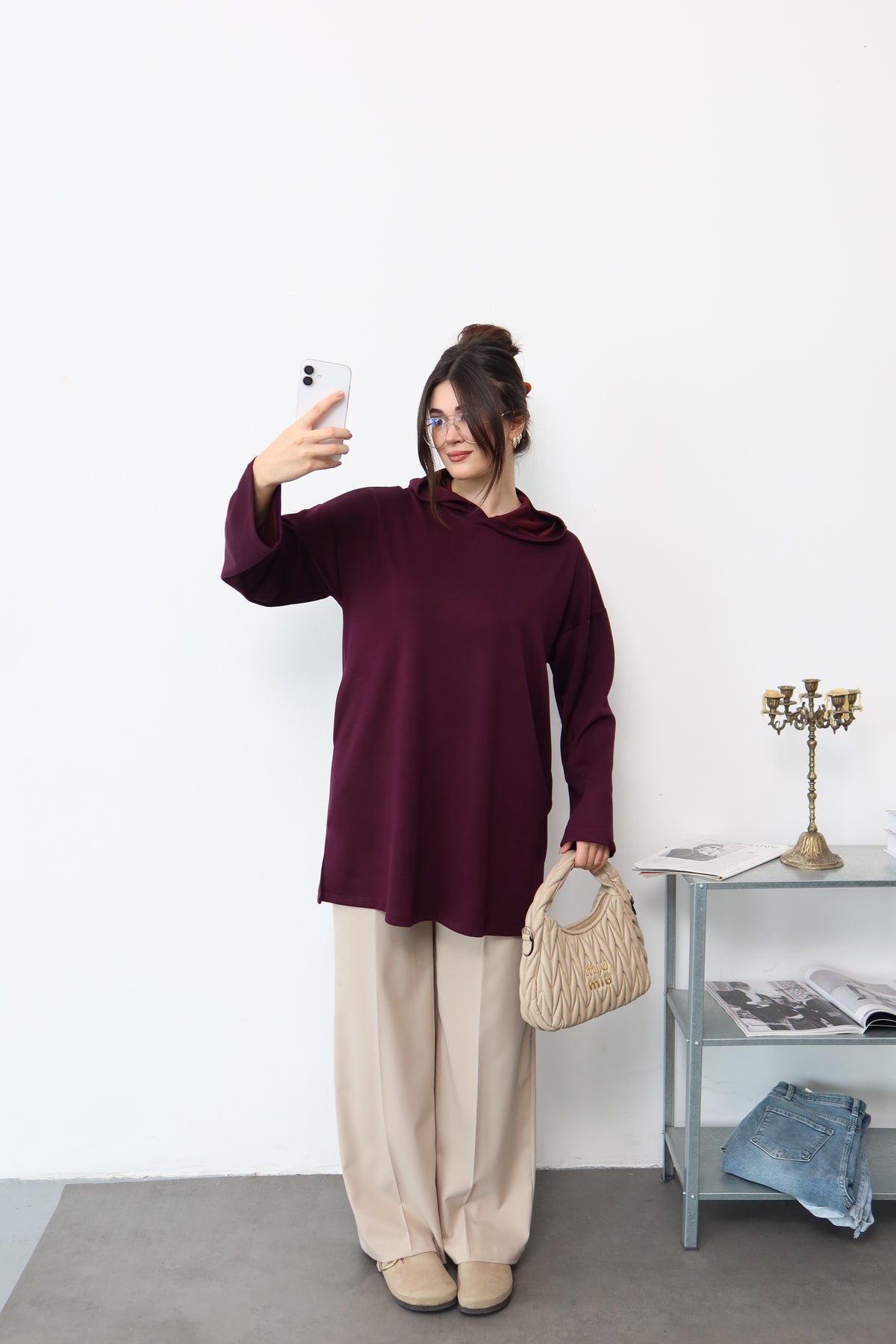 Bordo Kapüşonlu Sweatshirt