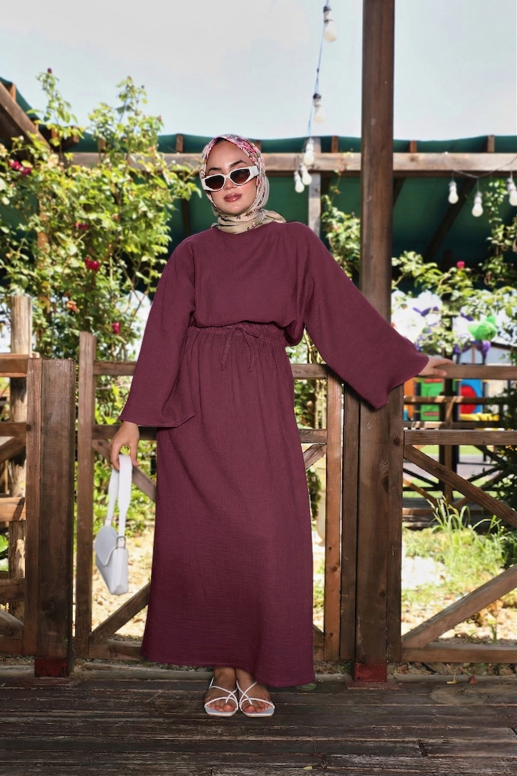 Bordo Müslin Etekli Salaş Takım