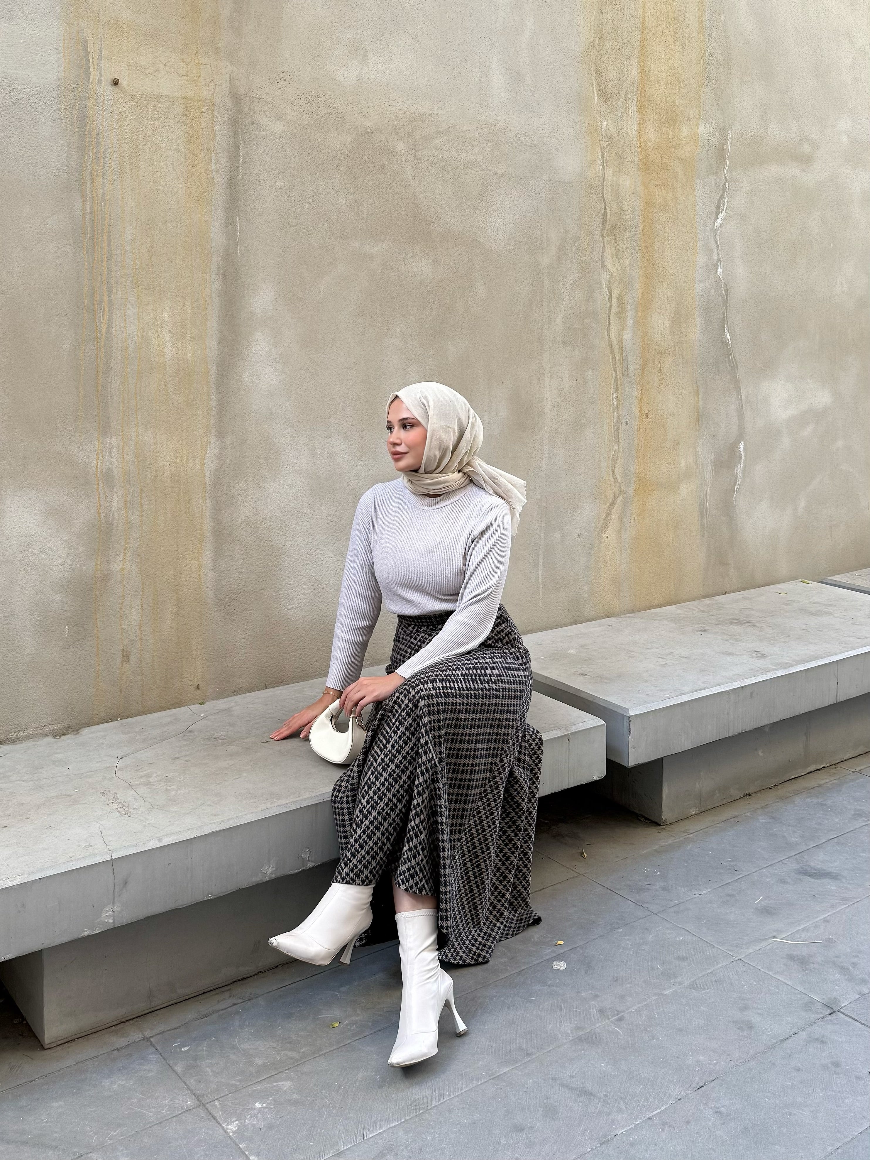 Ekoseli Kışlık Kloş Etek Kahverengi