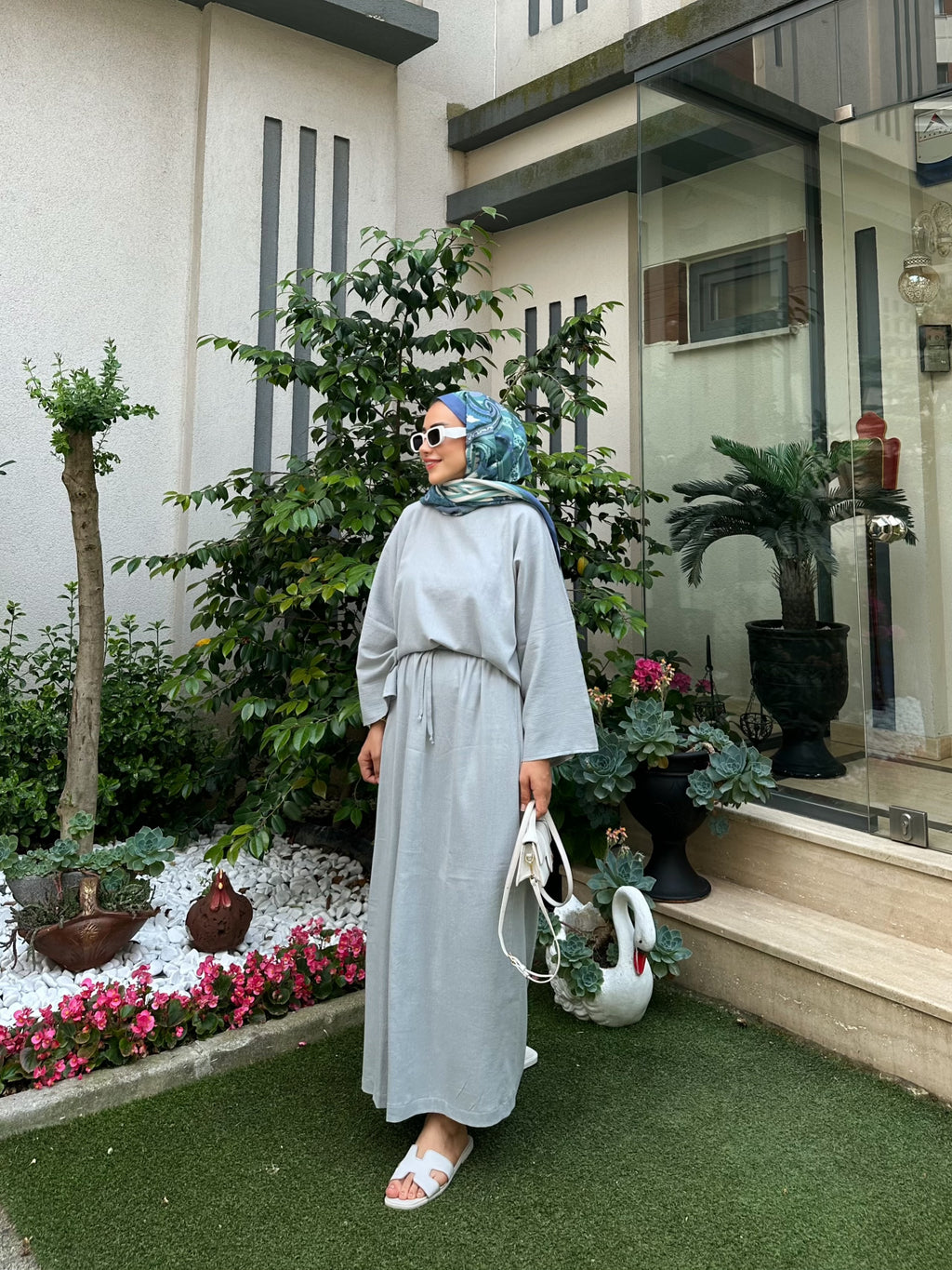 Organik Şile Bezi Gri Etekli Takım