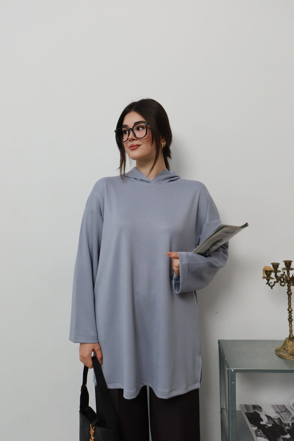 Gri Kapüşonlu Sweatshirt