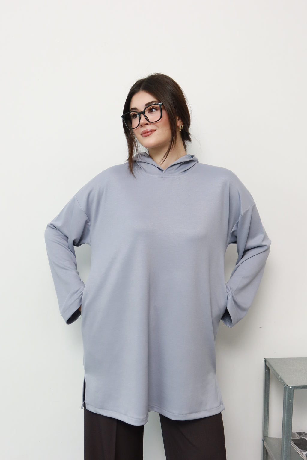 Gri Kapüşonlu Sweatshirt