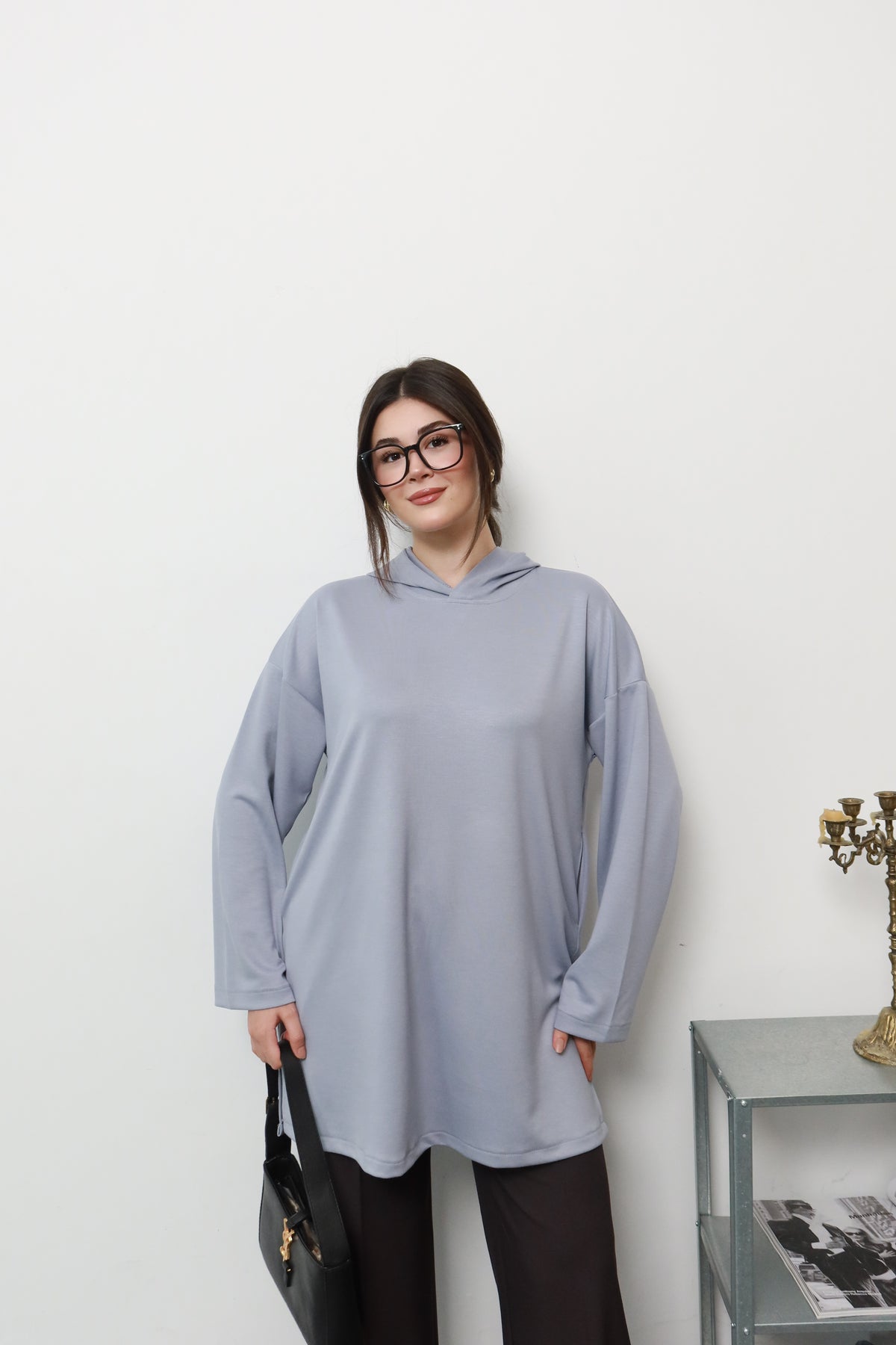 Gri Kapüşonlu Sweatshirt