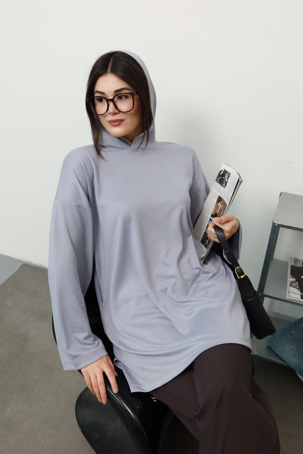 Gri Kapüşonlu Sweatshirt