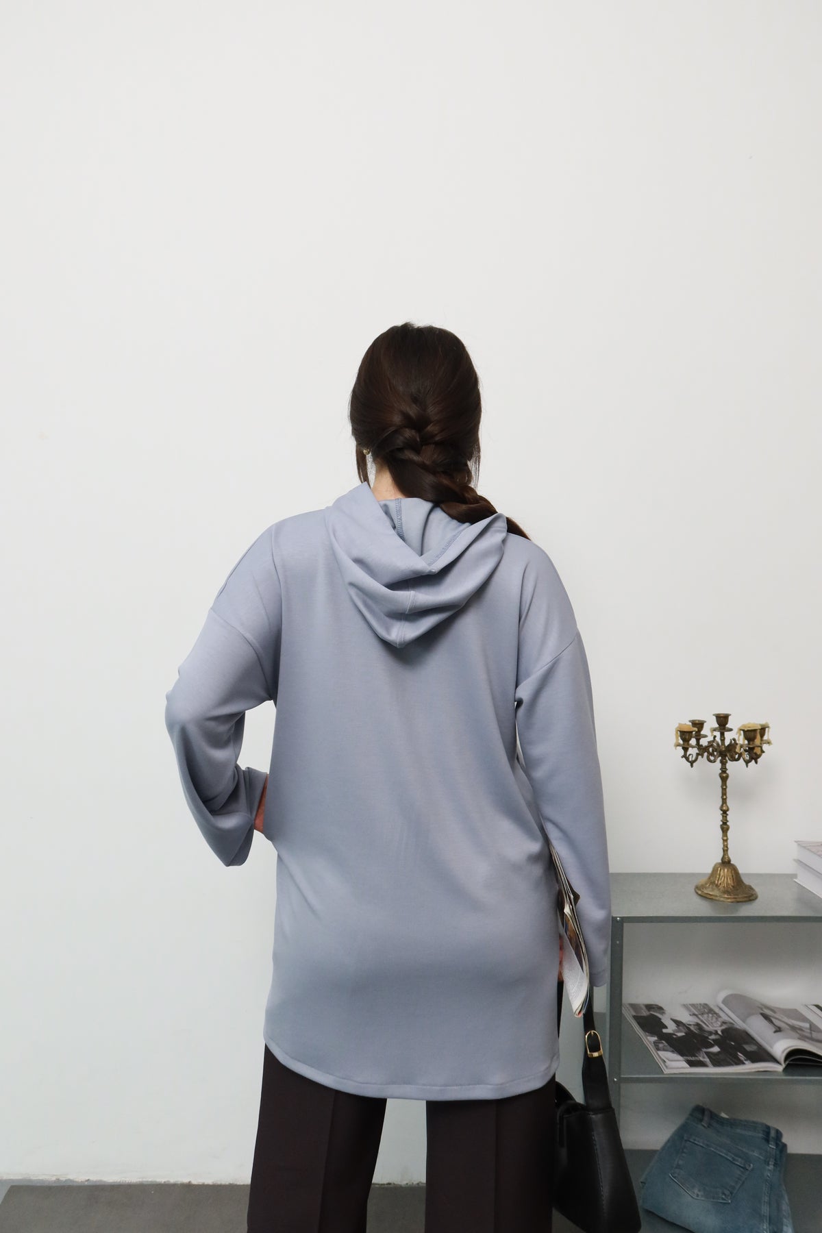 Gri Kapüşonlu Sweatshirt