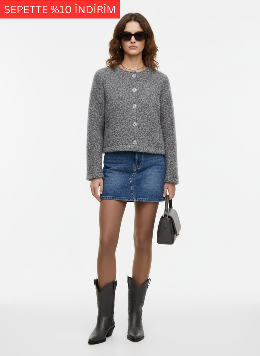 Gri Kaşe Bomber Ceket