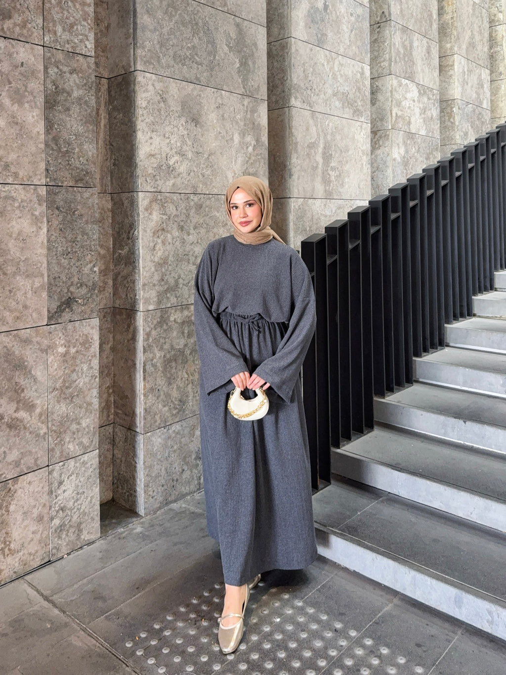 Kadın Örme Gri Etekli Salaş Takım