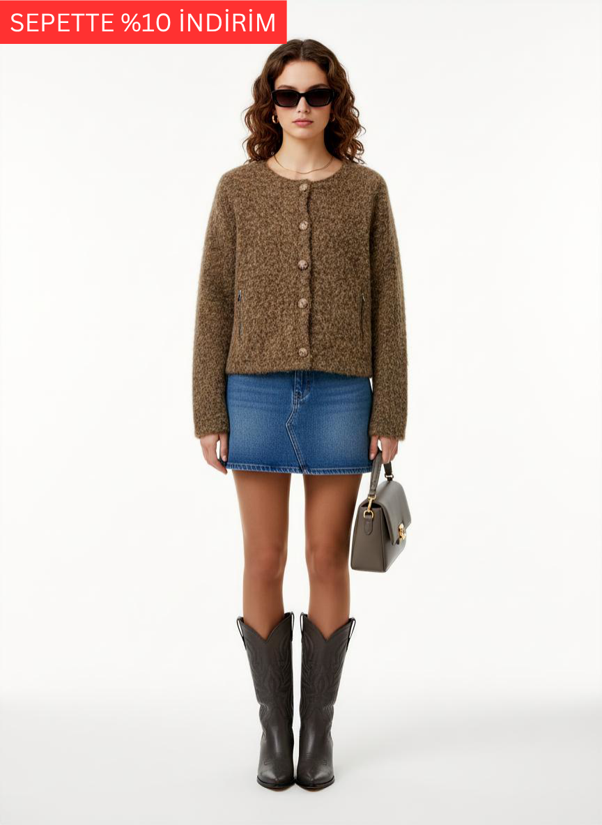 Kahverengi Kaşe Bomber Ceket