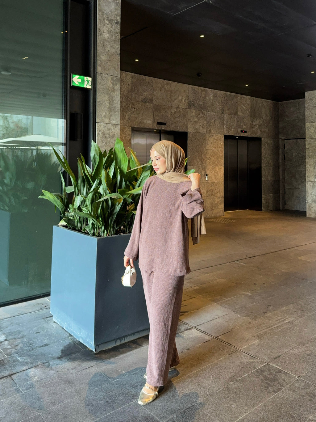 Kadın Kahverengi Örme Pantolonlu Salaş Takım