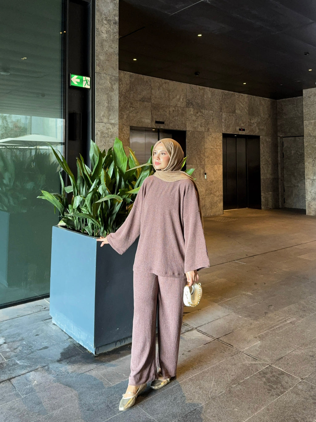 Kadın Kahverengi Örme Pantolonlu Salaş Takım