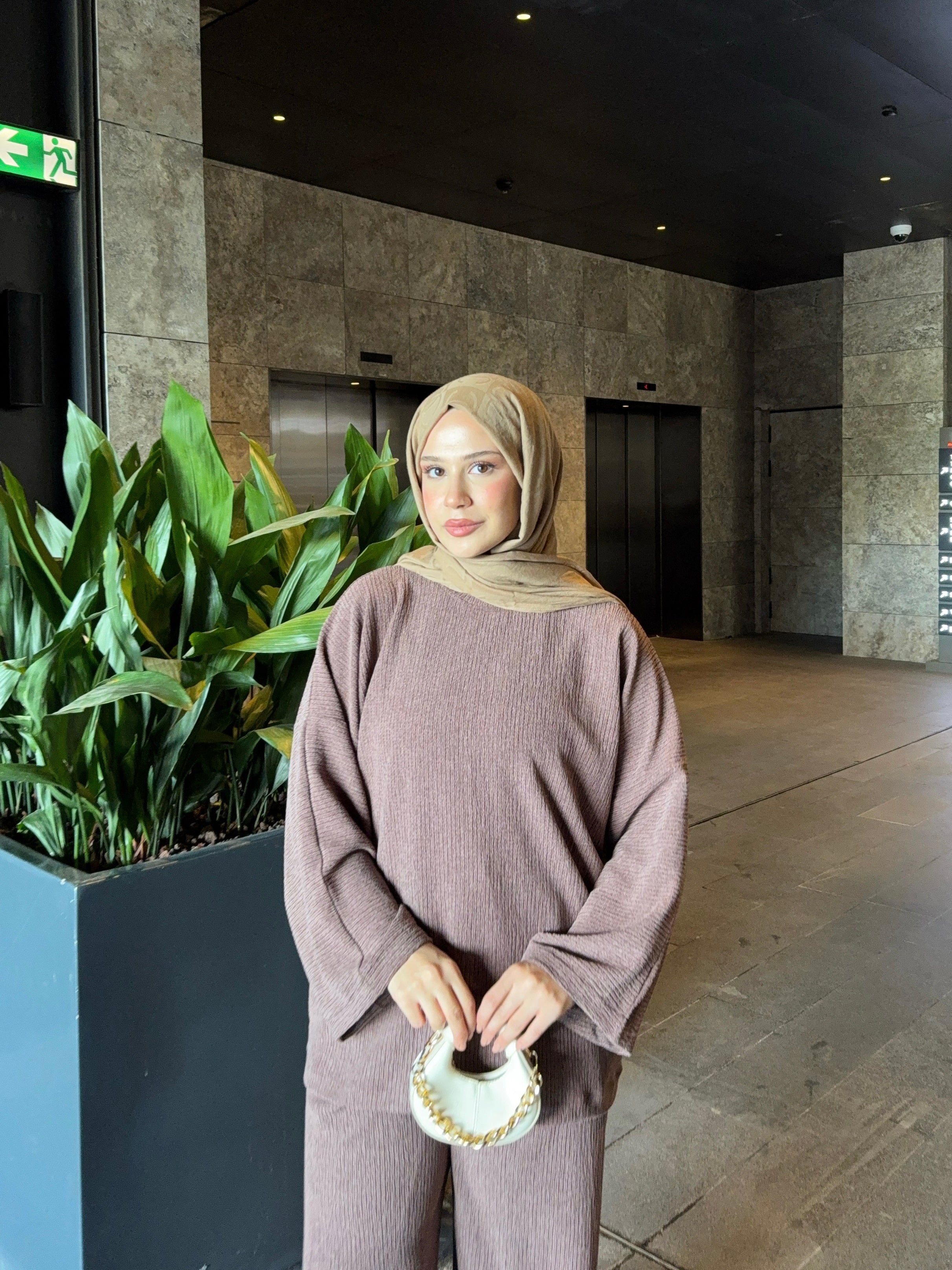 Kadın Kahverengi Örme Pantolonlu Salaş Takım