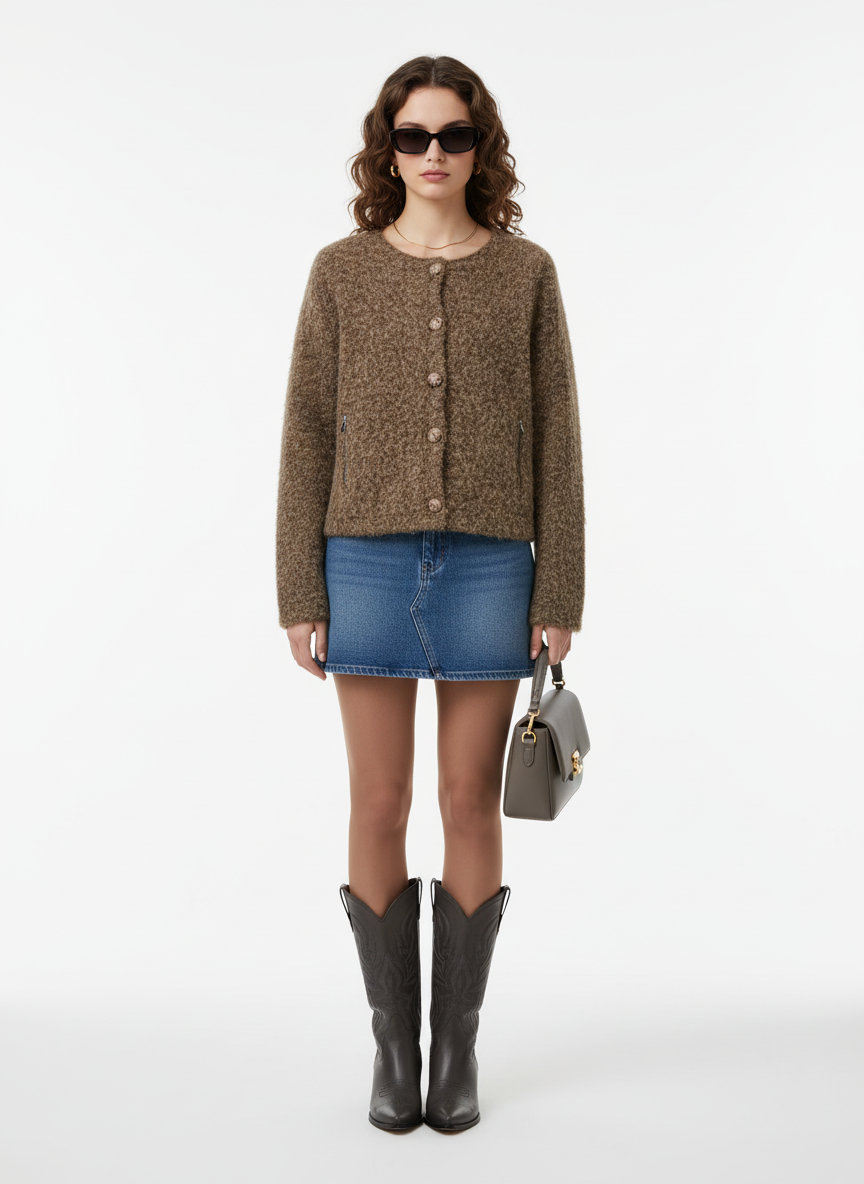 Kahverengi Kaşe Bomber Ceket