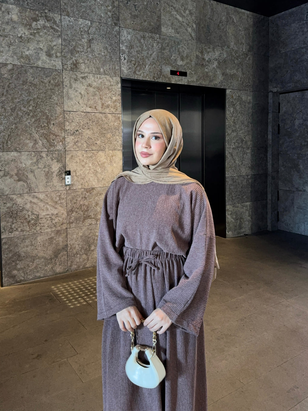 Kadın Örme Kahverengi Etekli Salaş Takım