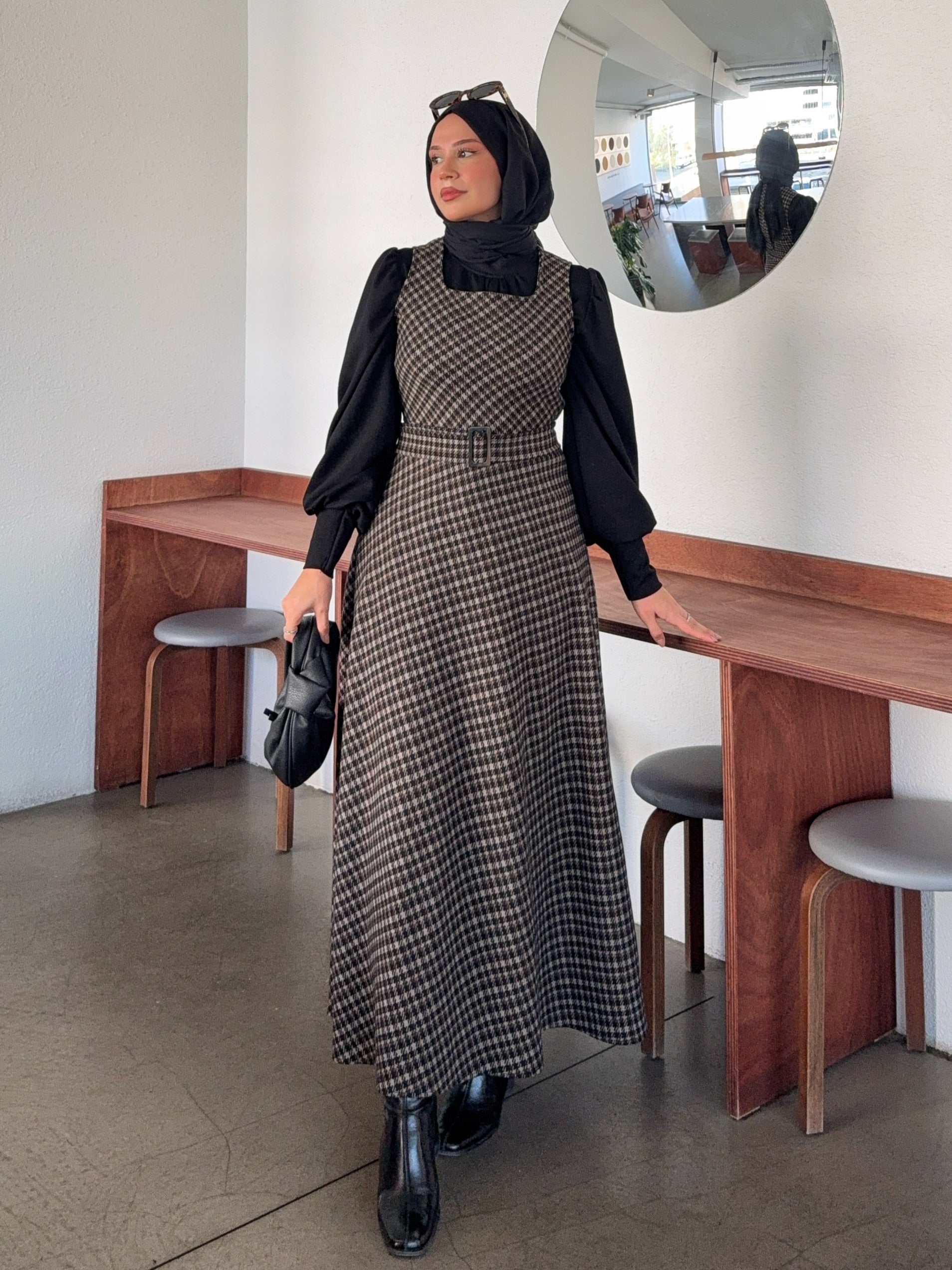 Ekoseli Kuşaklı Kışlık Kahverengi Jile