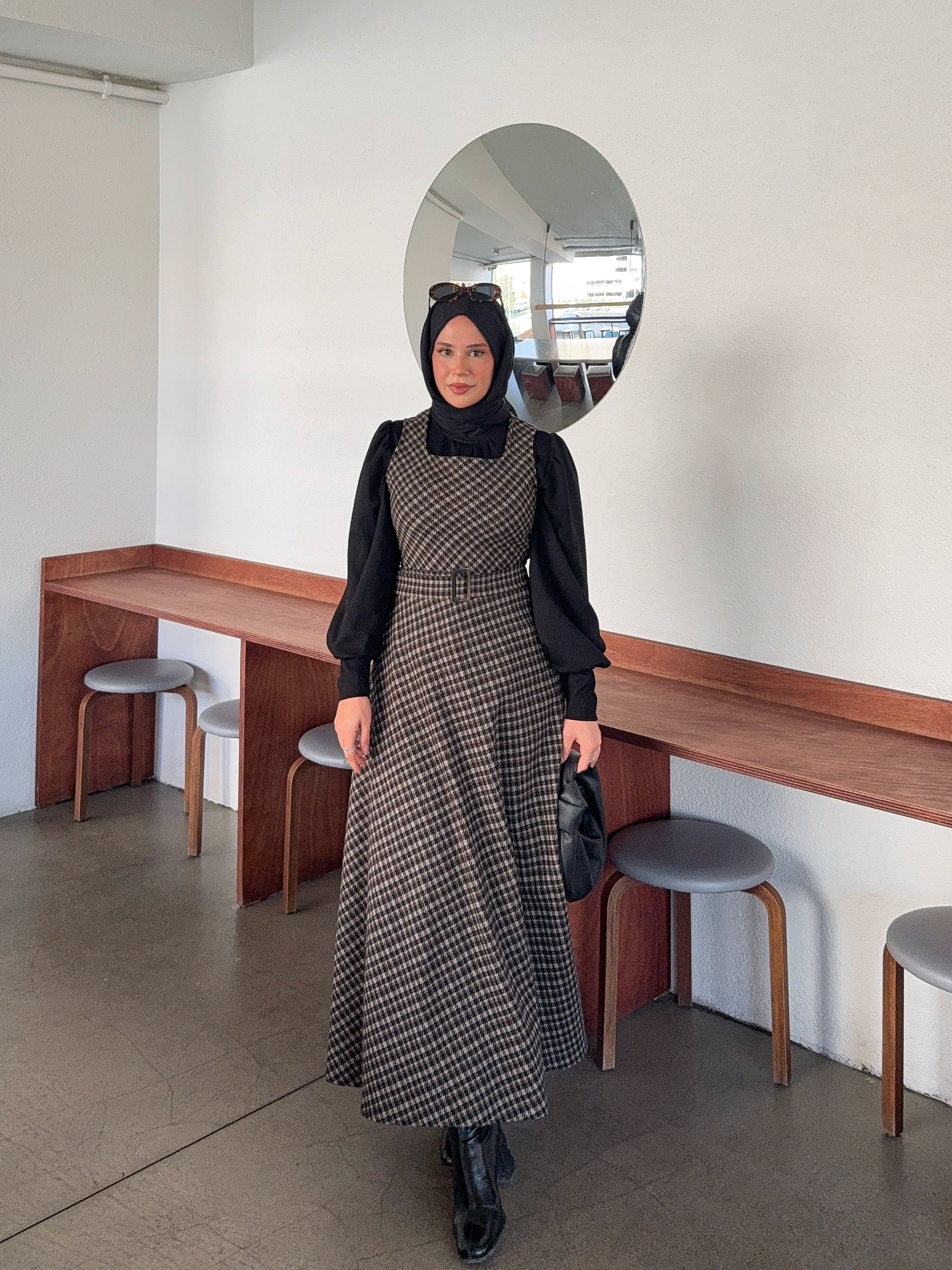 Ekoseli Kuşaklı Kışlık Kahverengi Jile