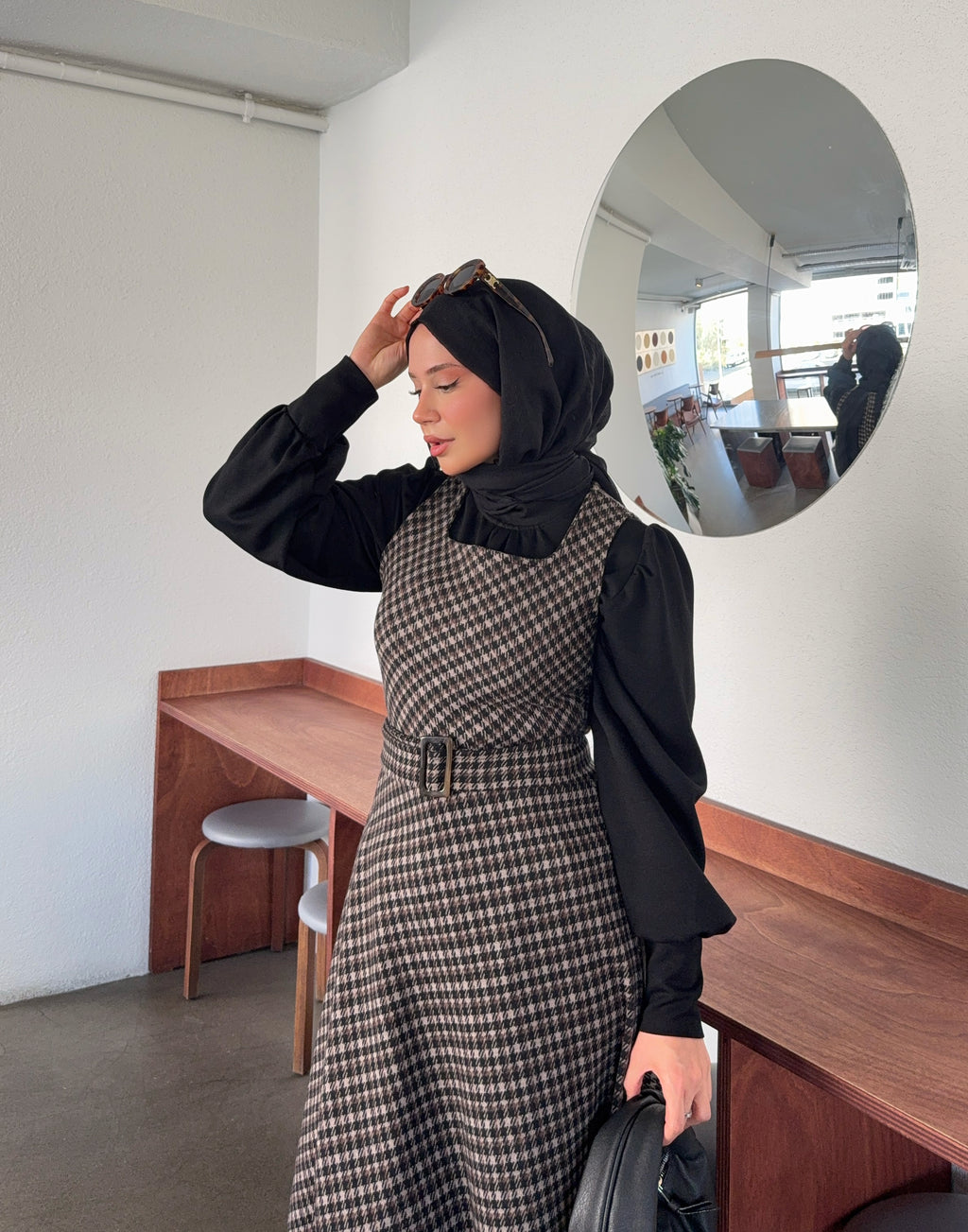 Ekoseli Kuşaklı Kışlık Kahverengi Jile