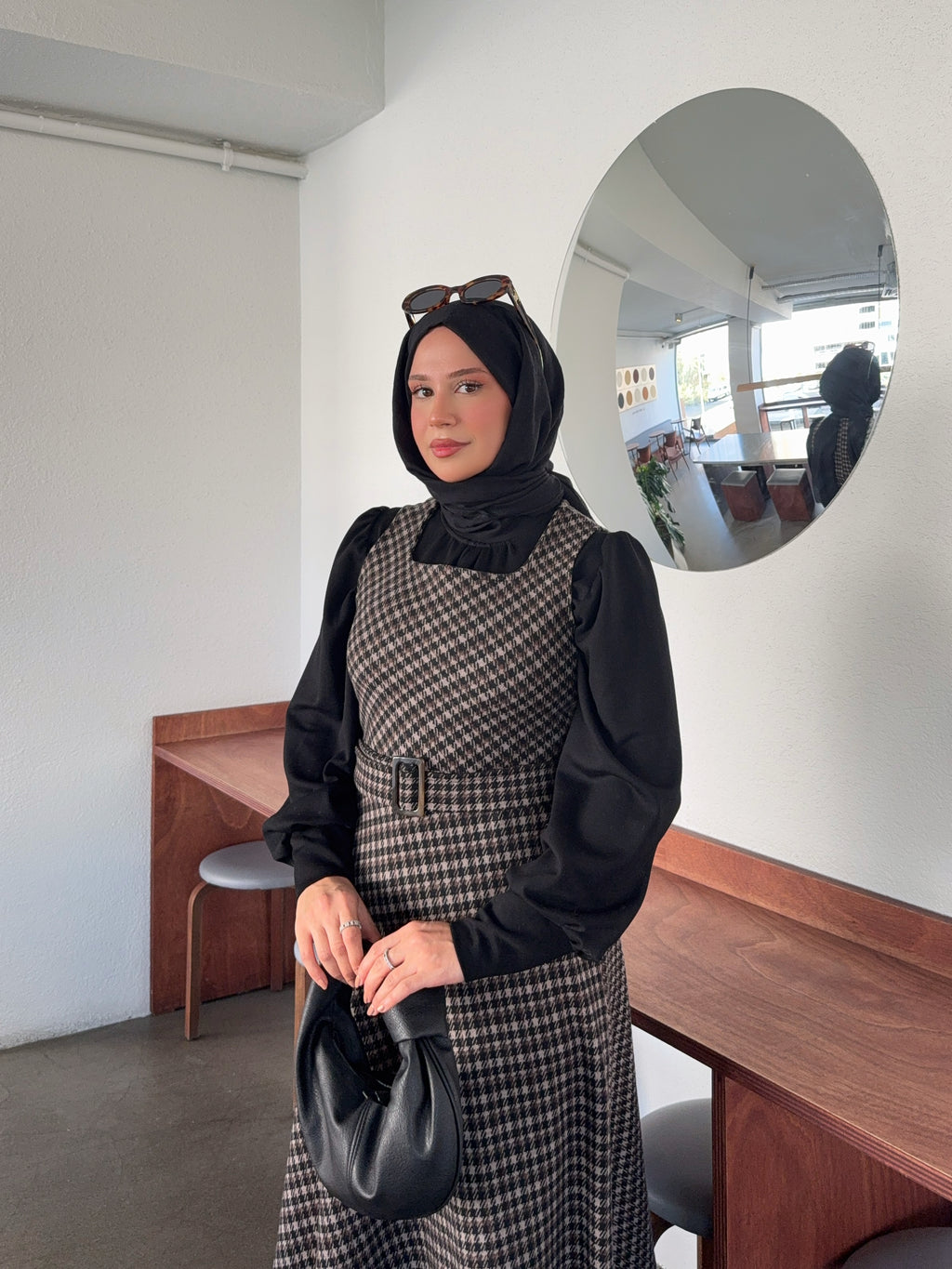 Ekoseli Kuşaklı Kışlık Kahverengi Jile