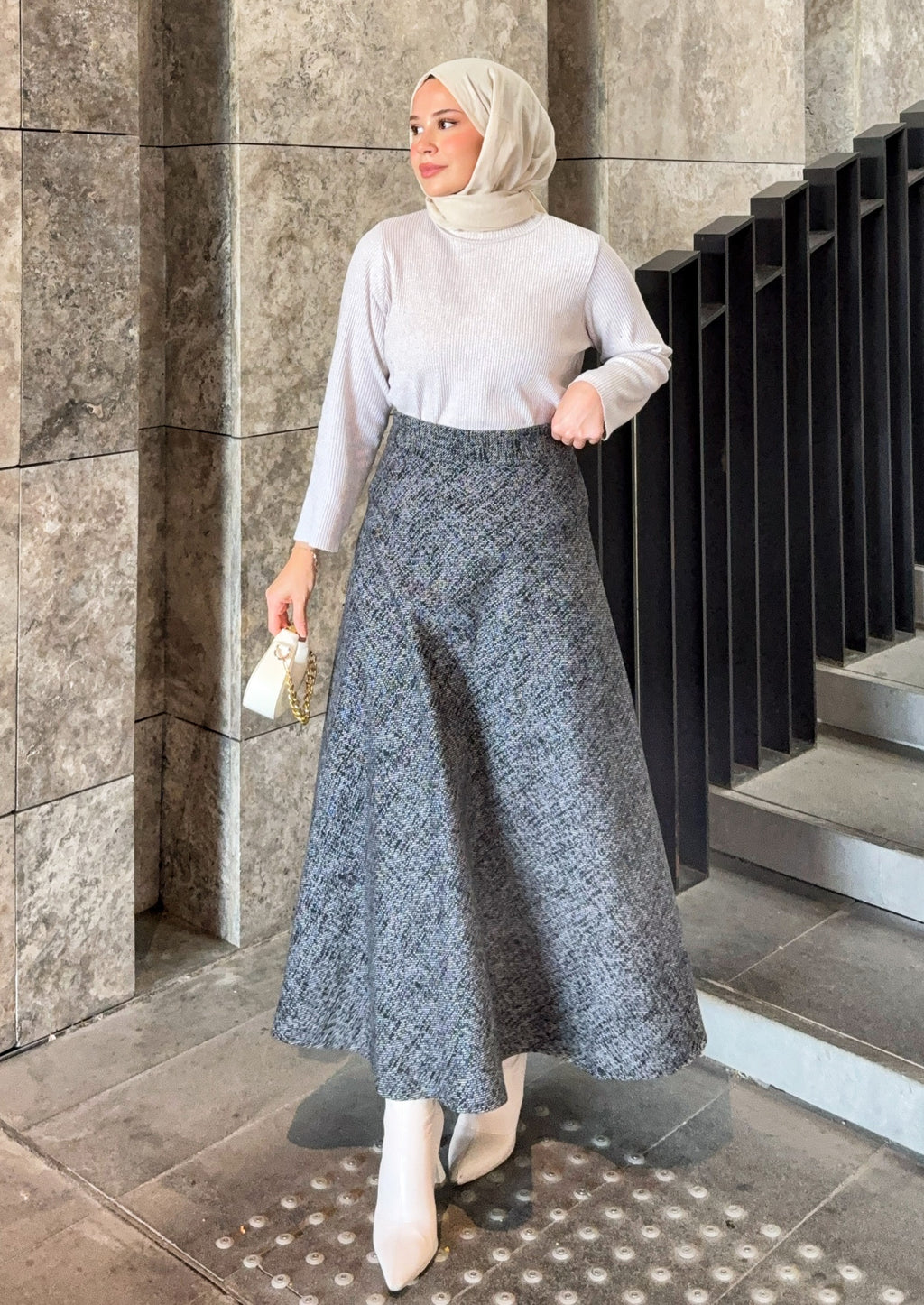 Kışlık Kloş Etek Gri