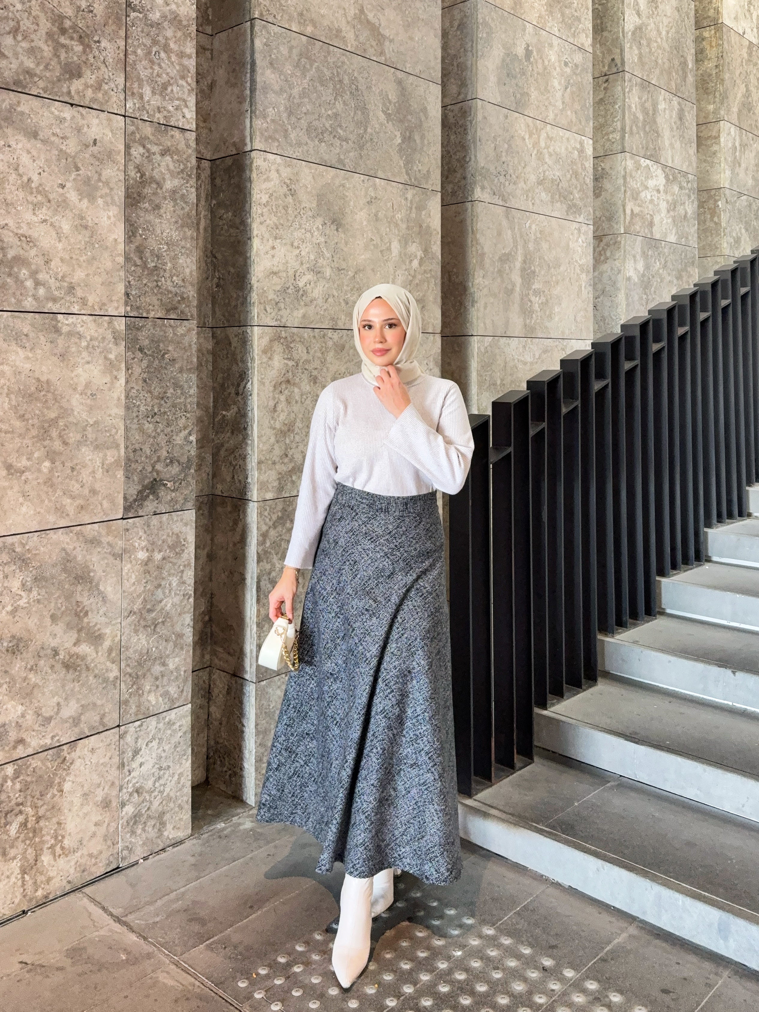 Kışlık Kloş Etek Gri