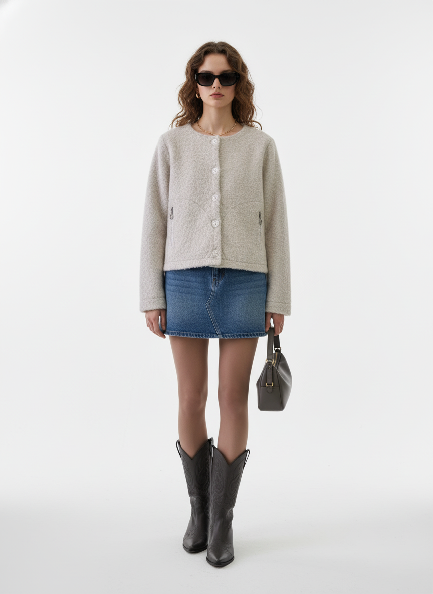 Krem Kaşe Bomber Ceket