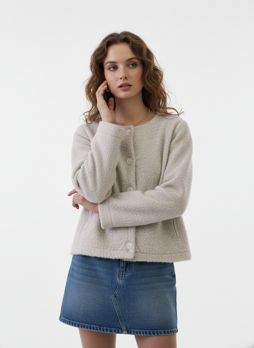 Krem Kaşe Bomber Ceket