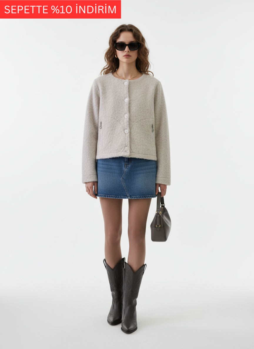 Krem Kaşe Bomber Ceket