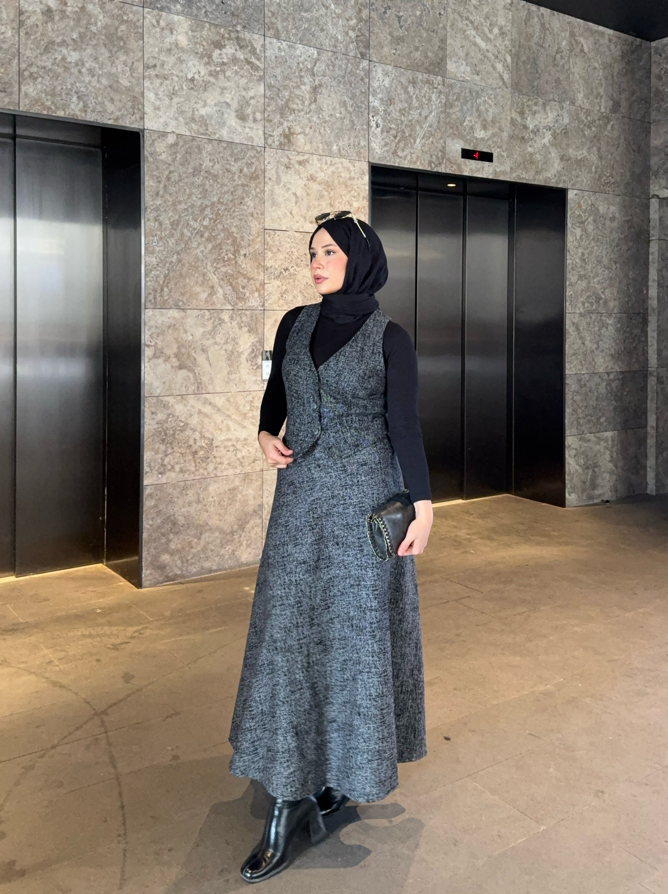 Gri Kışlık Yelekli Takım