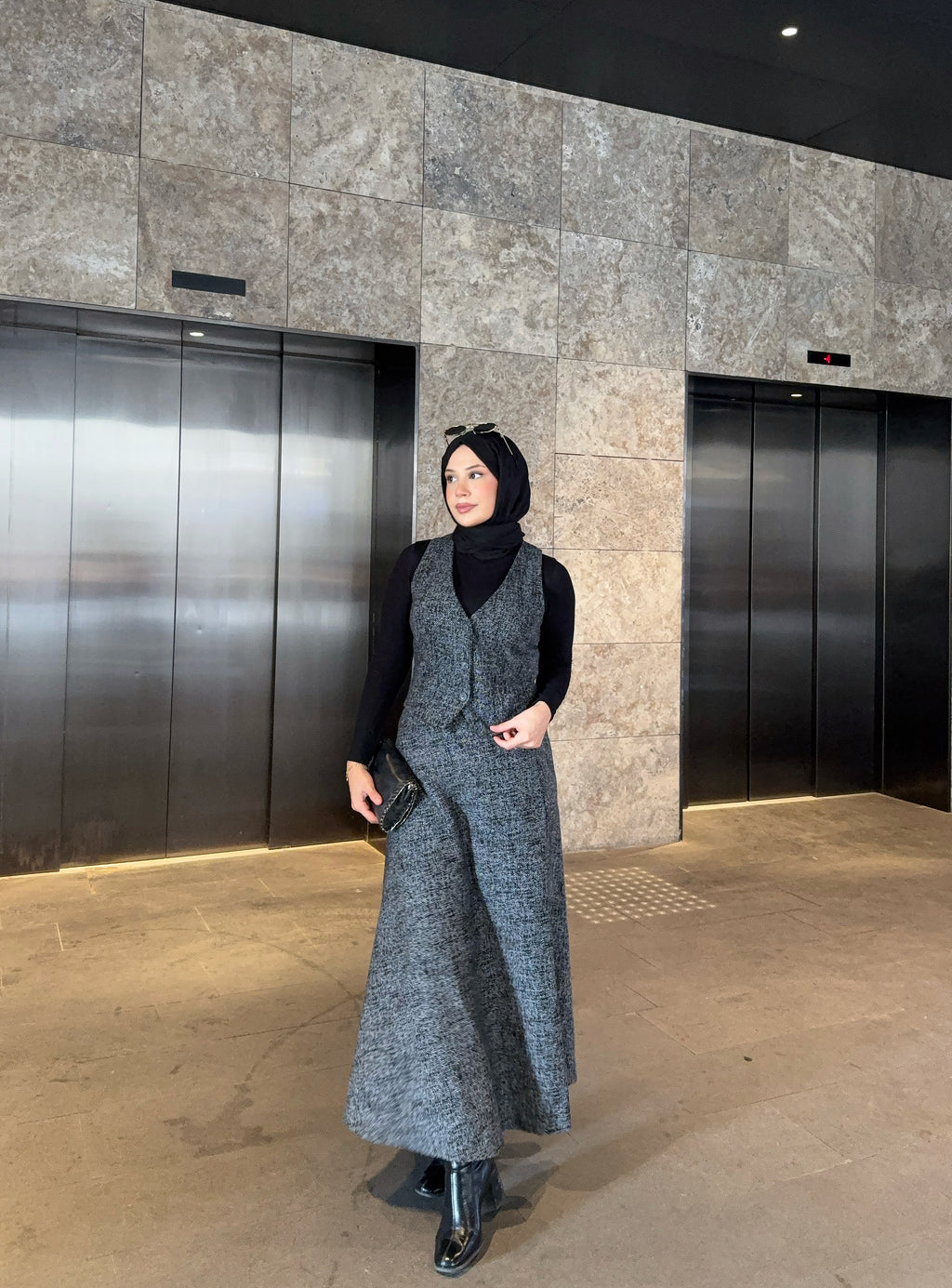 Gri Kışlık Yelekli Takım