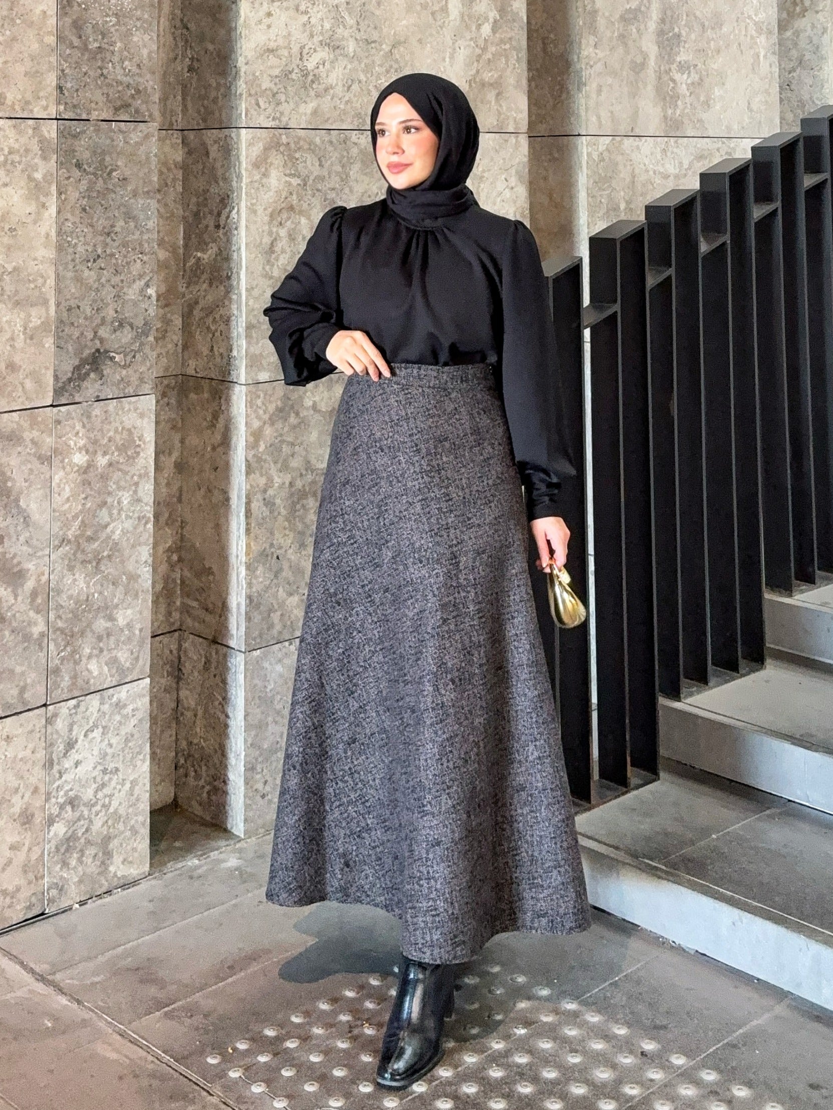 Kışlık Kloş Etek Kahverengi