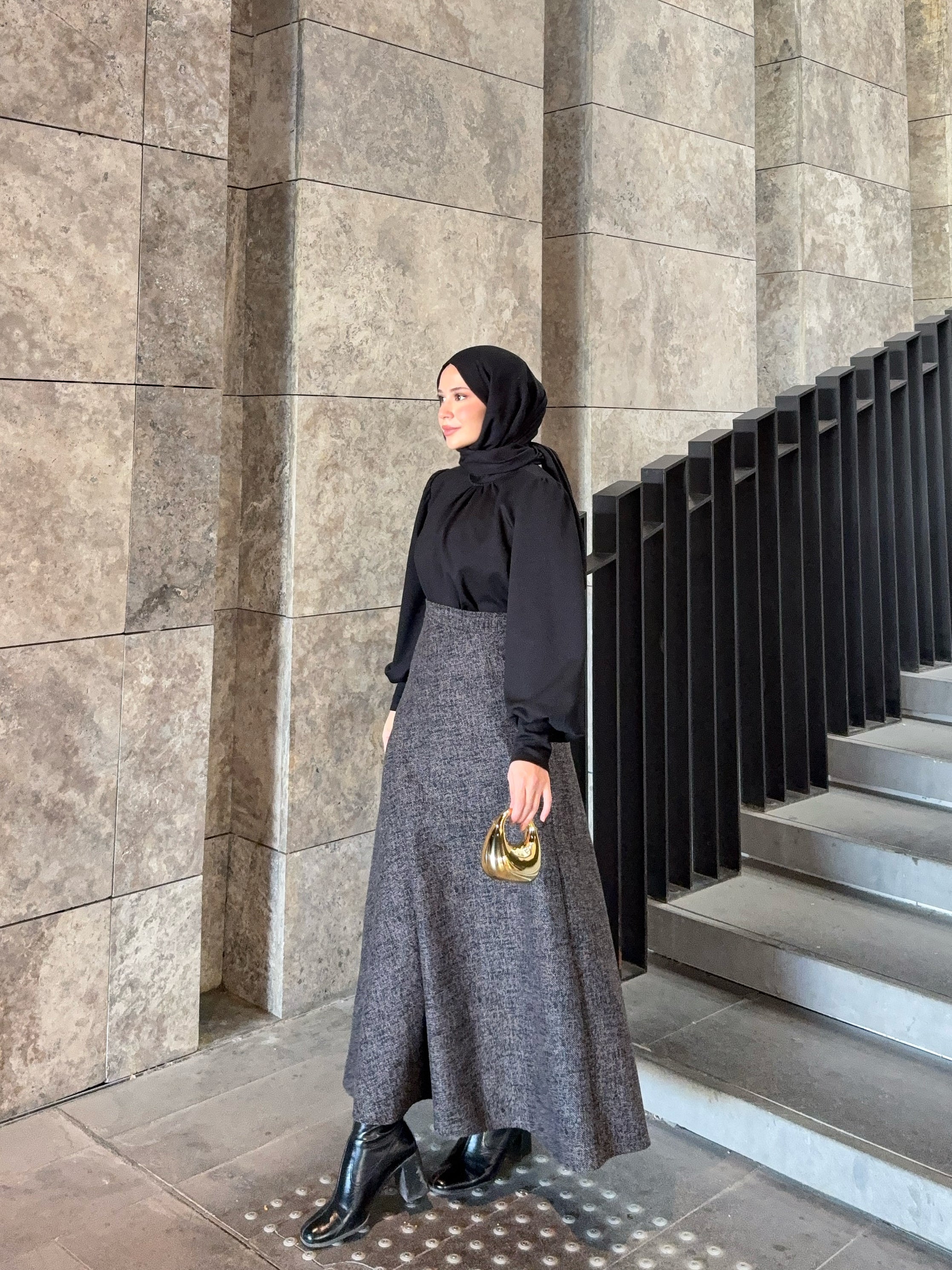 Kışlık Kloş Etek Kahverengi