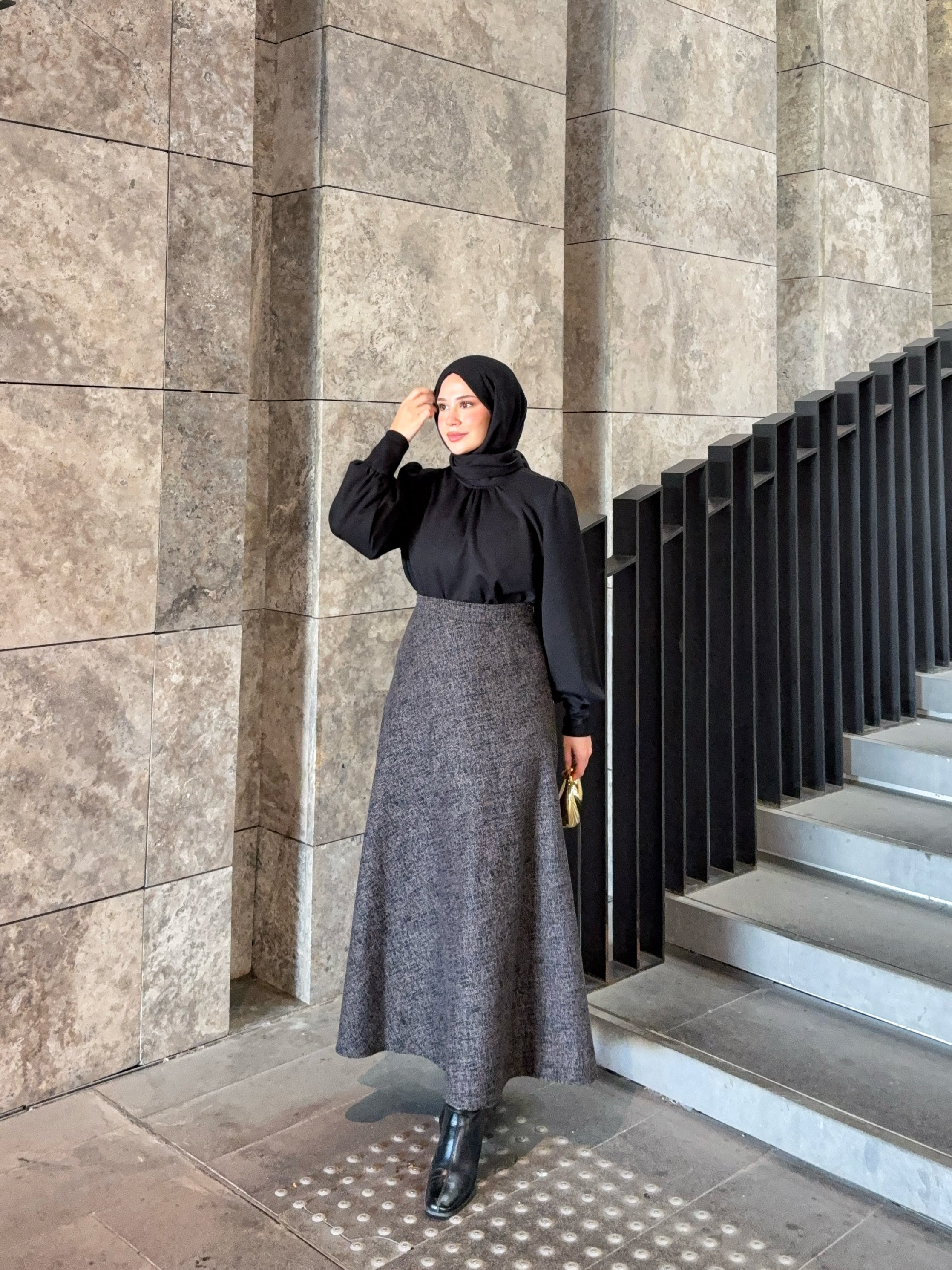 Kışlık Kloş Etek Kahverengi