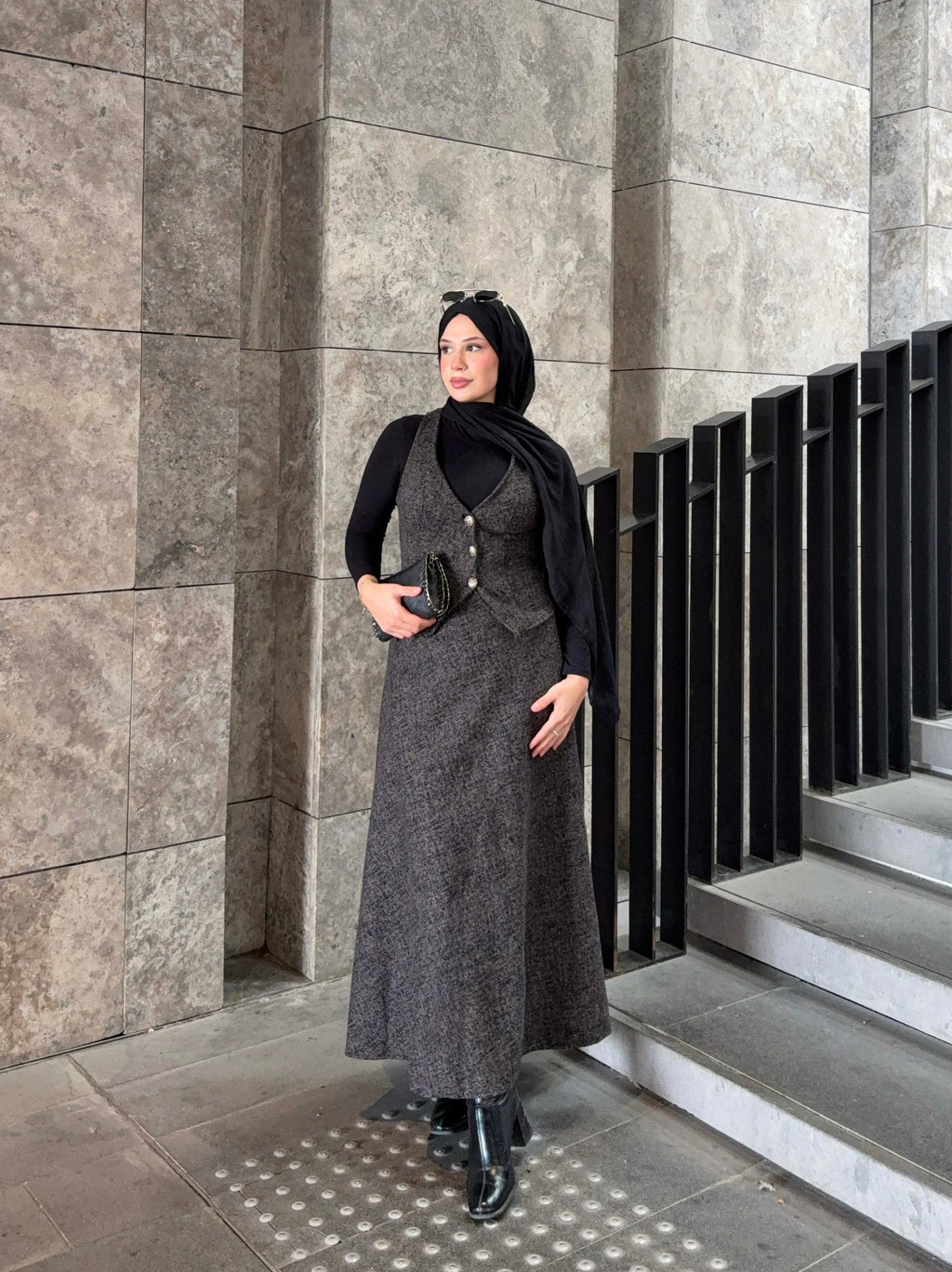 Kahverengi Kışlık Yelekli Takım