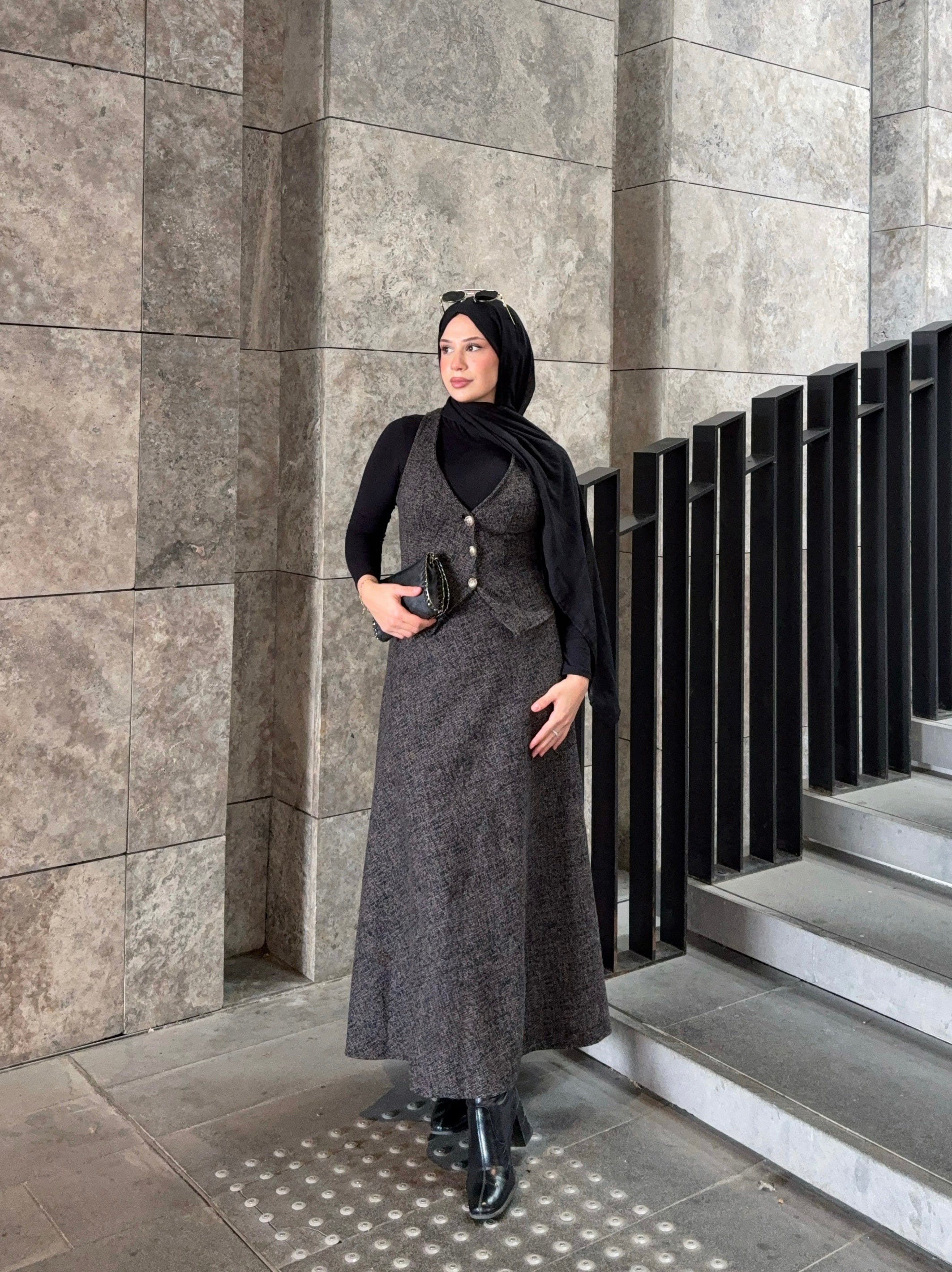 Kahverengi Kışlık Yelekli Takım