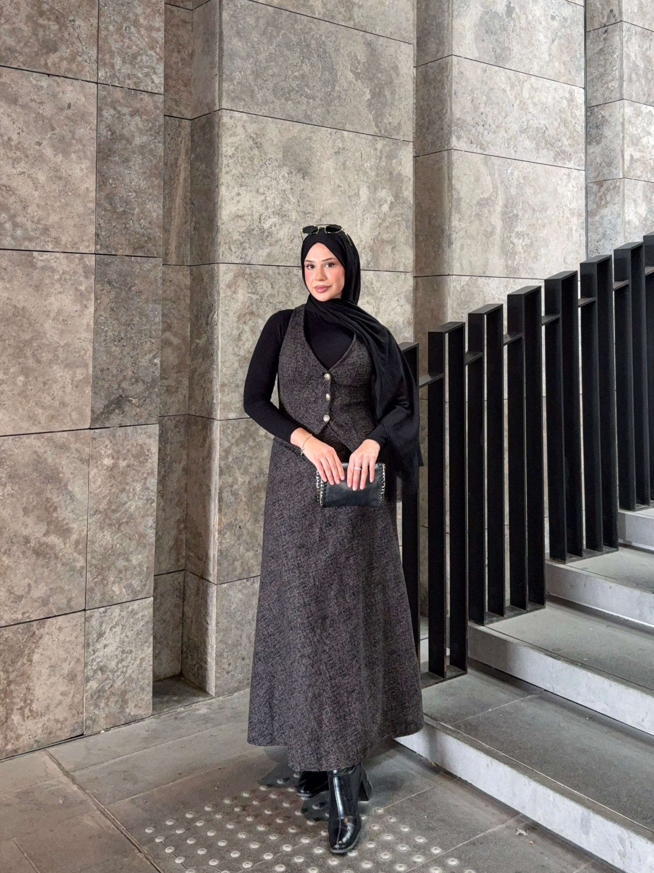 Kahverengi Kışlık Yelekli Takım