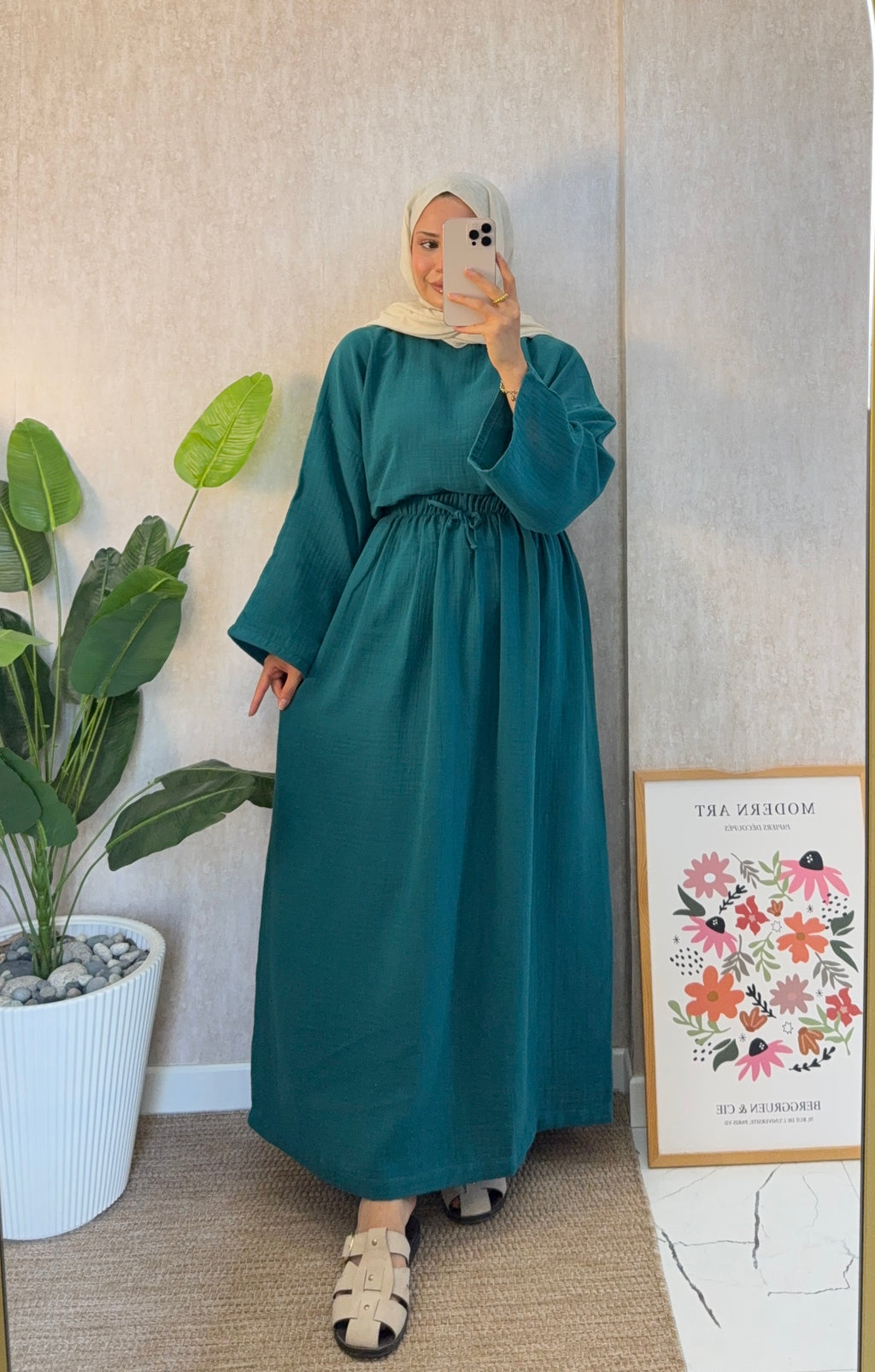 Petrol Yeşil Müslin Etekli Salaş Takım