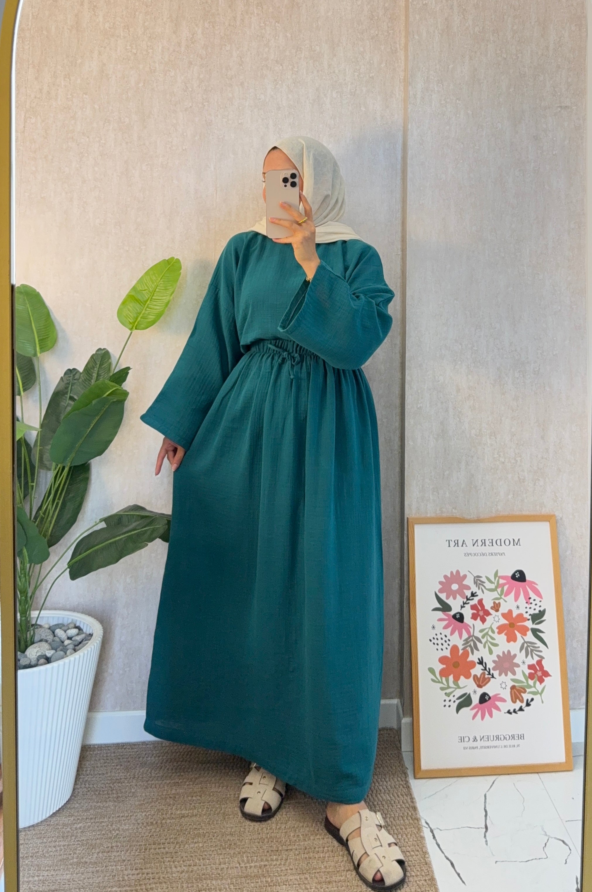 Petrol Yeşil Müslin Etekli Salaş Takım